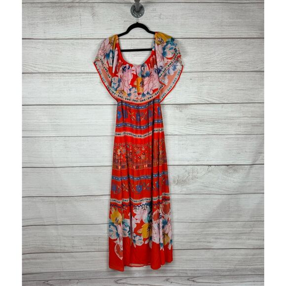 Jealous Tomato Women's Red Floral Summer Off The Shoulder Maxi Dress Size Small - Picture 3 of 8